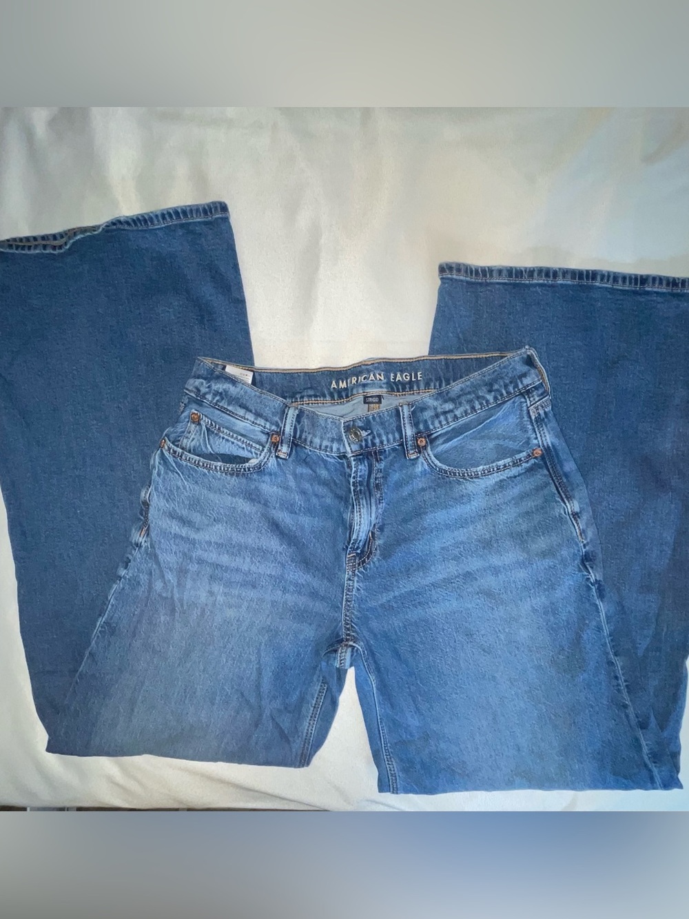 American Eagle Outfitters Medium Blue Straight-Leg Jeans bell bottom